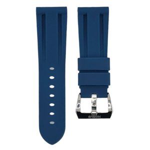 HORUS 26mm Rubber Strap - Indigo Blue/Polished Silver Buckle - Luxury Watch Band